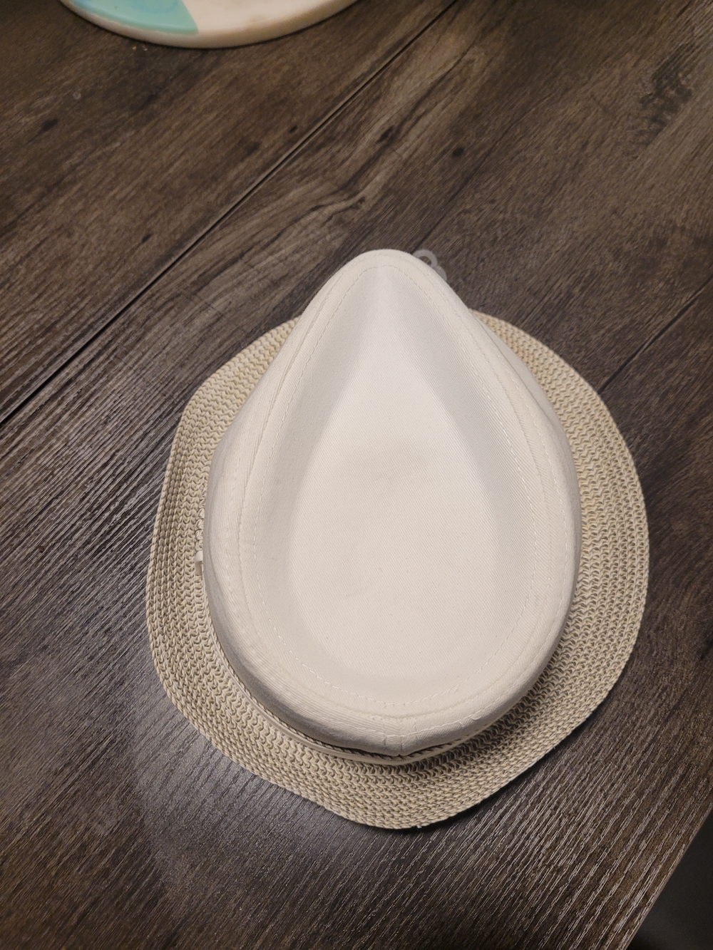 Women's Cream Straw Fedora Hat with White Crown